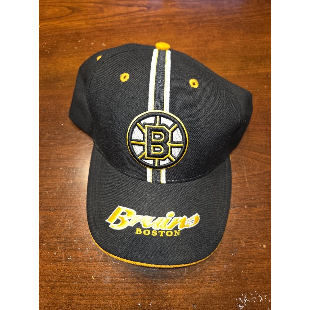 Vintage Boston Bruins Hat Twins Enterprise Wool Blend Black Stripe NHL Strapback